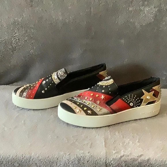 MICHAEL Michael Kors Black, Red & Gold Star-Accent Slip-On Sneakers - Picture 5 of 11